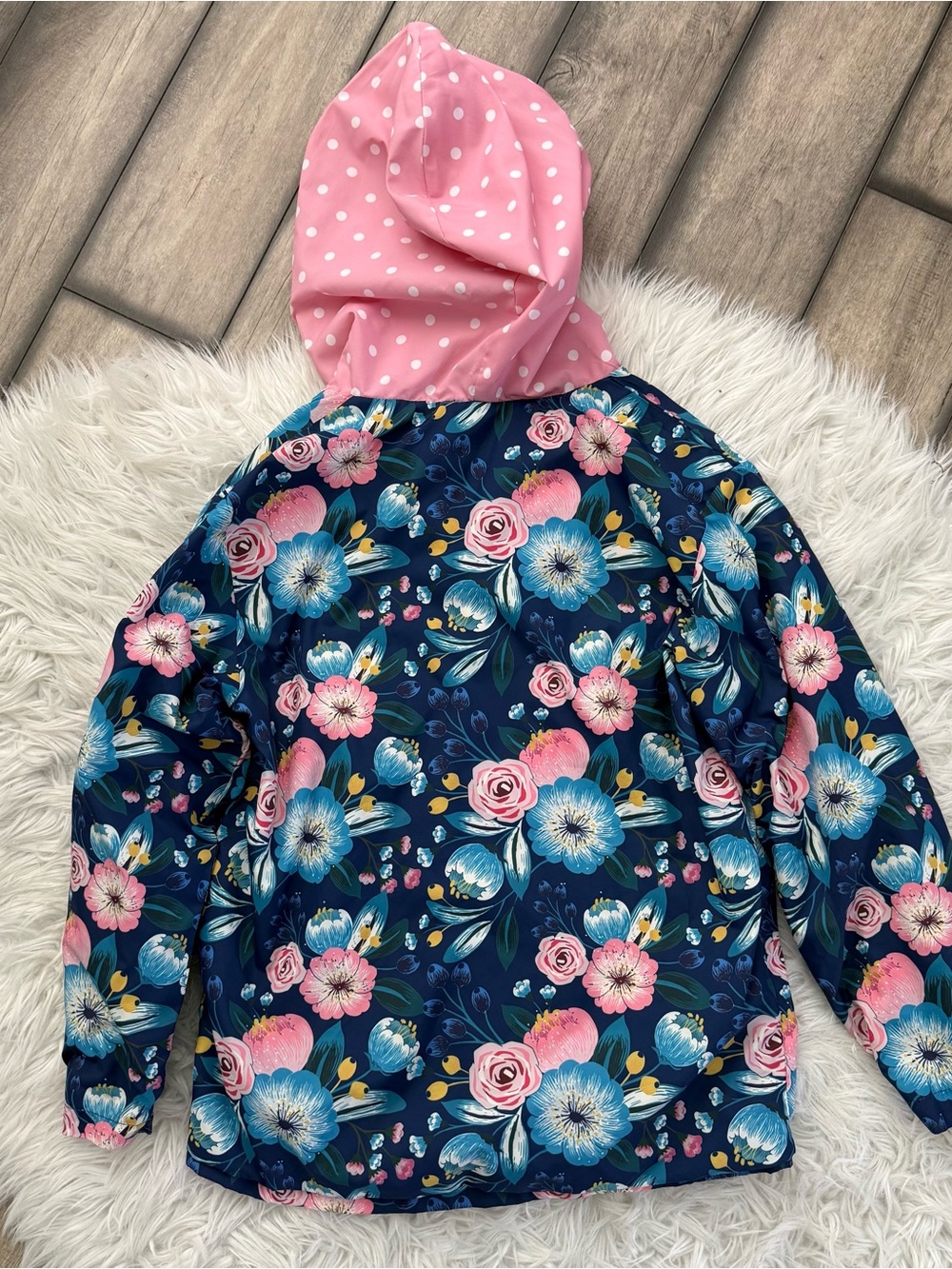 Millie Loves Lily Floral Rain Jacket with Pink Hood Size 10 - Picture 5 of 5